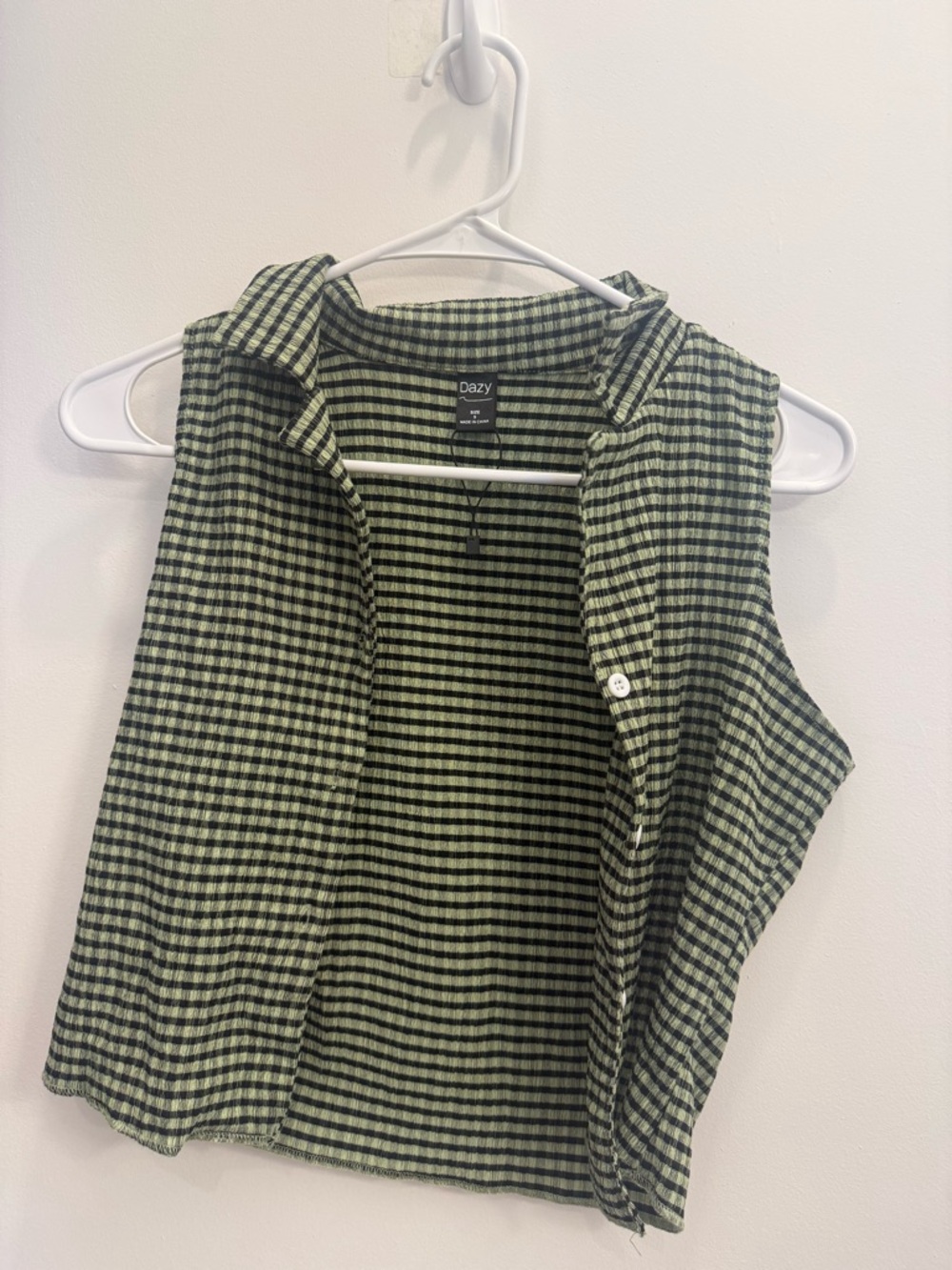 Daizy Green and Black Checked Sleeveless Button-Down Shirt